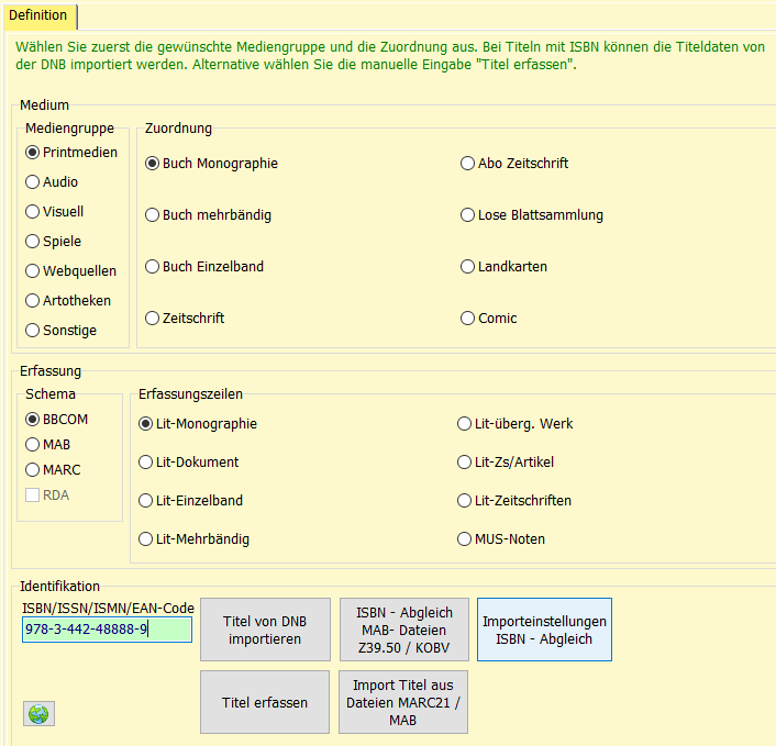 Neuerfassung eines Titels